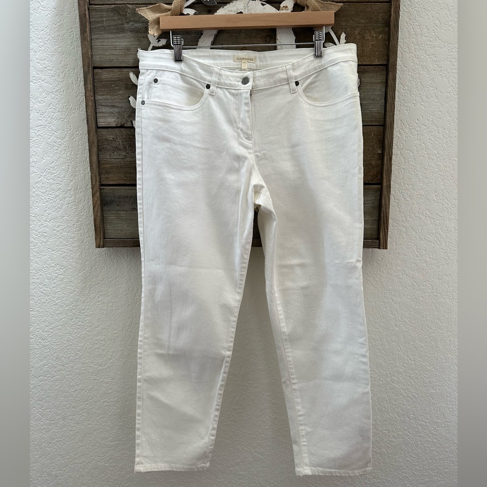 Eileen fisher white‎ stretch organic cotton denim jeans size L